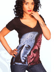 Ogabel Half Skull Chick V Neck Tee