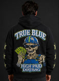 True Blue High Paid DirtBag Patched Zip Up