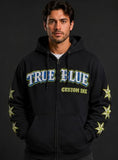 True Blue High Paid DirtBag Patched Zip Up