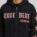 True Blue Your Holes Is Our Goal Patched Zip Up
